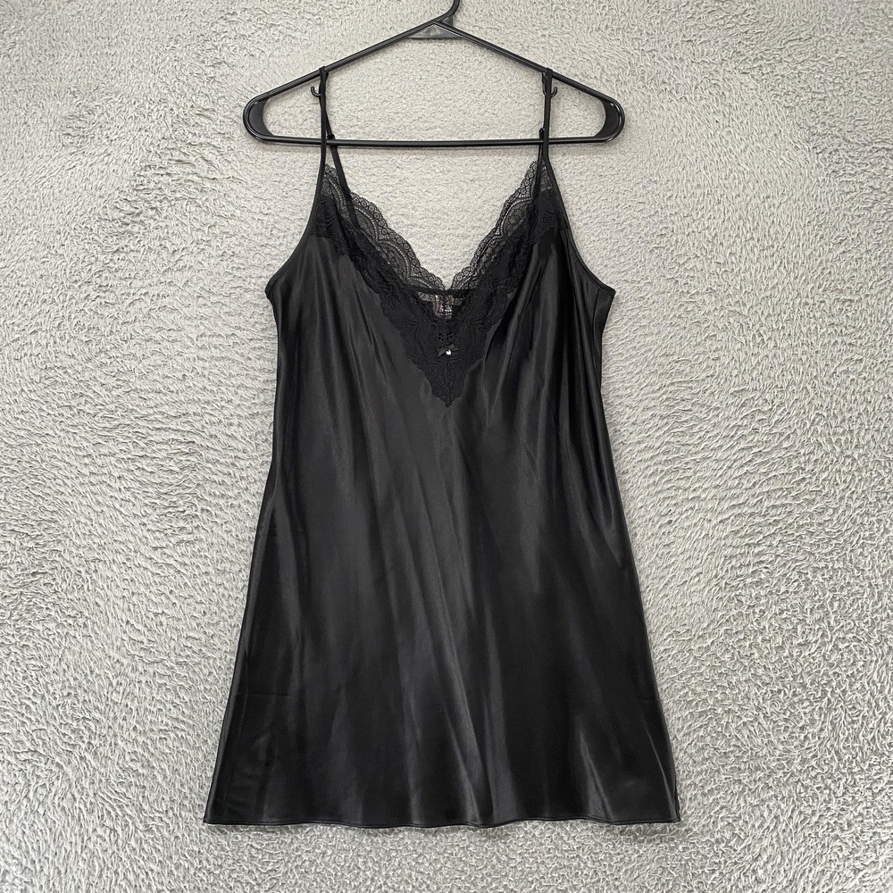 Victoria's Secret Slip Dress Womens‎ Medium Black Satin Lace Y2K Whimsigoth